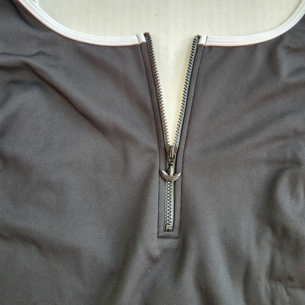 NWT Adidas Original Black White Adicolor Three Stripe Zip Up one Piece Swimsuit - Picture 4 of 8
